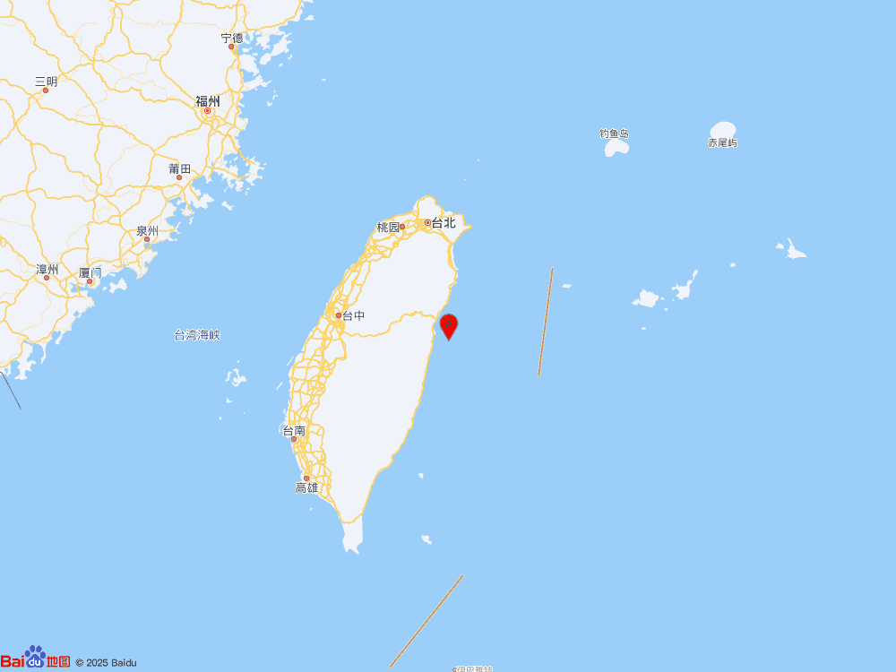 台湾花莲县海域（北纬23.98度，东经121.78度）发生4.3级地震